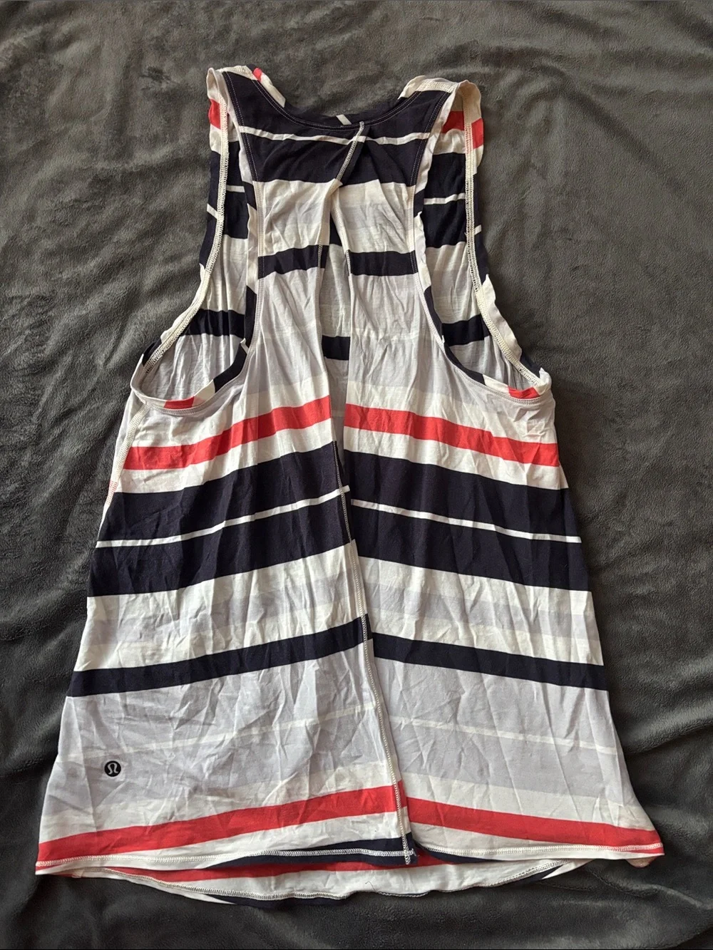 lululemon athletica Navy, White, Grey and Coral Striped Open-back Tank